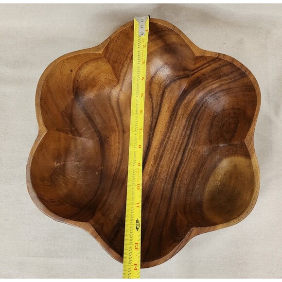 Vintage Monkey Pod Flower-Shaped Salad Bowl Set (Large + 6 Small Bowls) —1970s - Picture 7 of 16